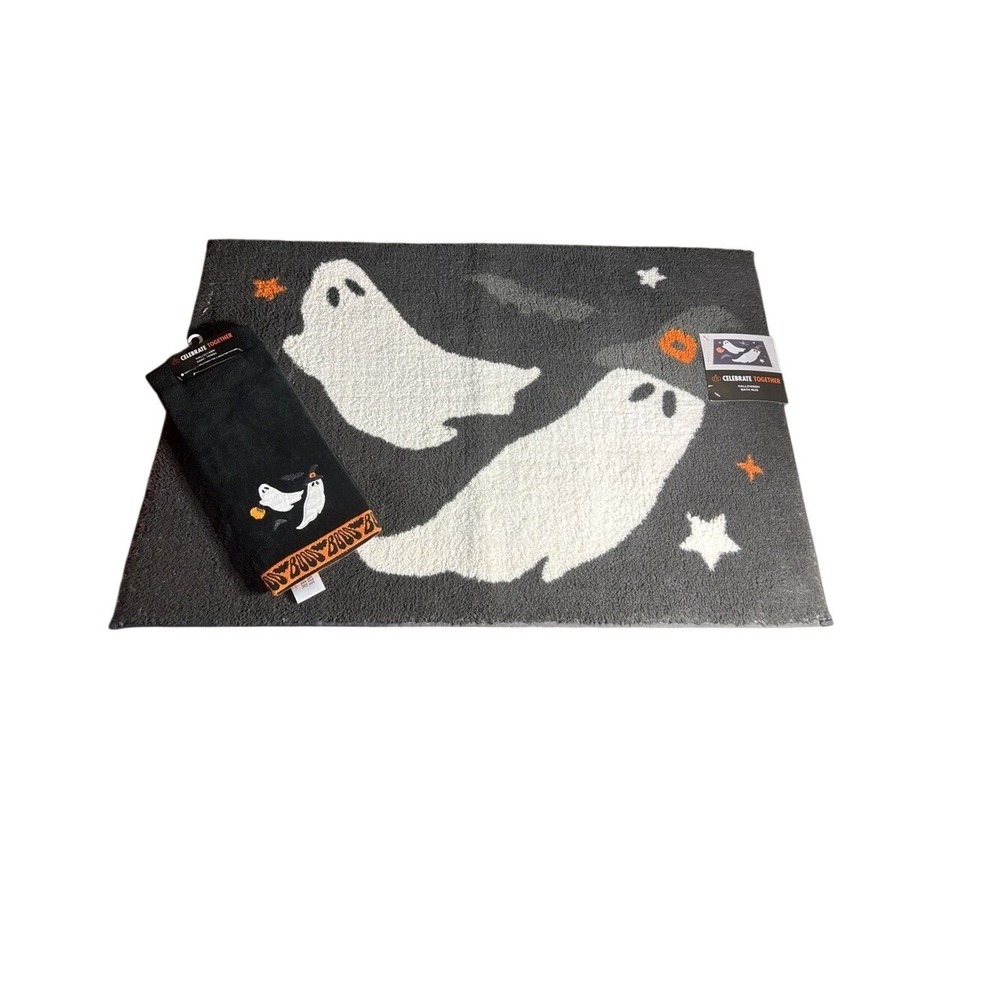 Celebrate Together Halloween Ghosts Bath Rug & Hand Towel Set 20"x30" GIFT NEW